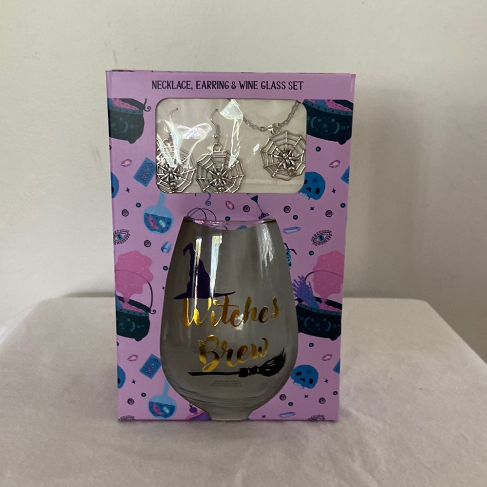 MHI Necklace, Earring & Wine Glass Set